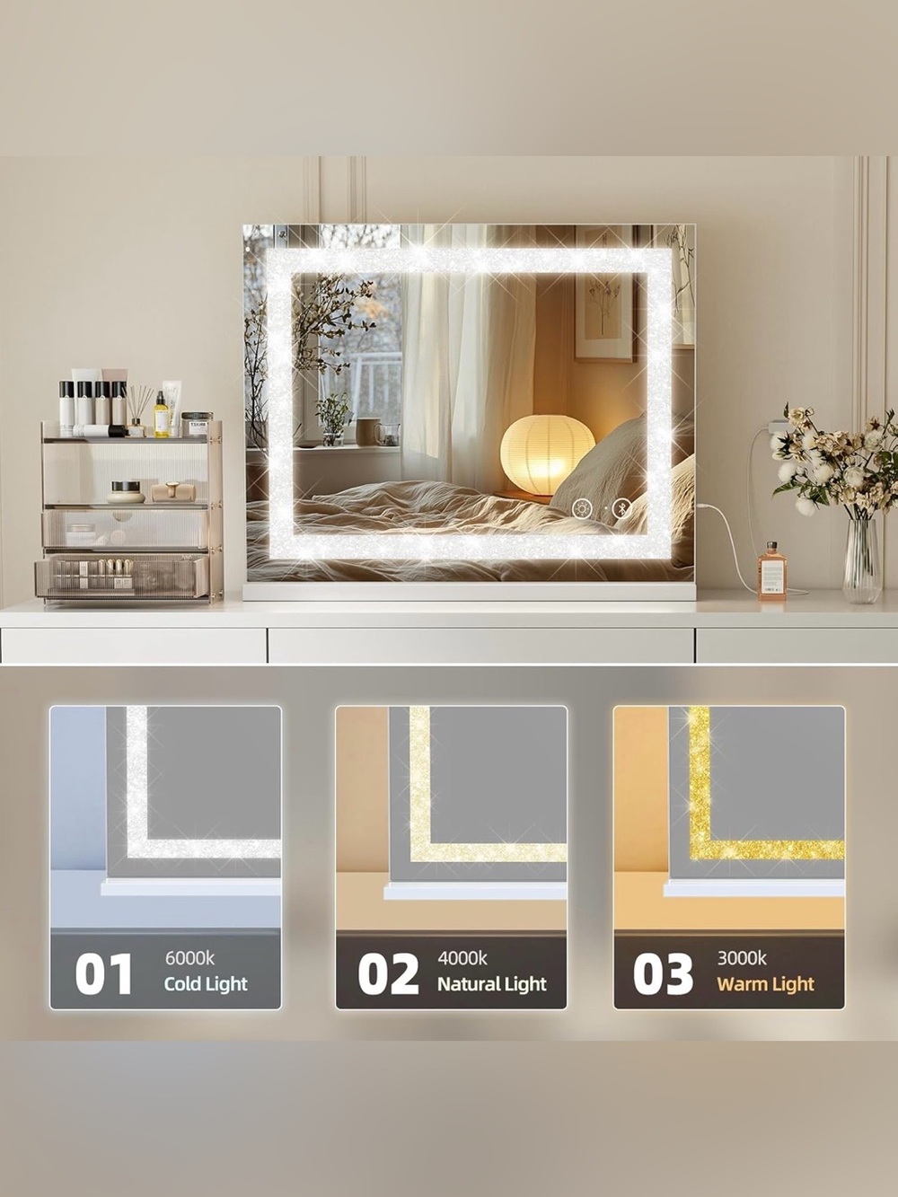 LED Bluetooth Lighted Vanity Mirror with Touch Controls and usb